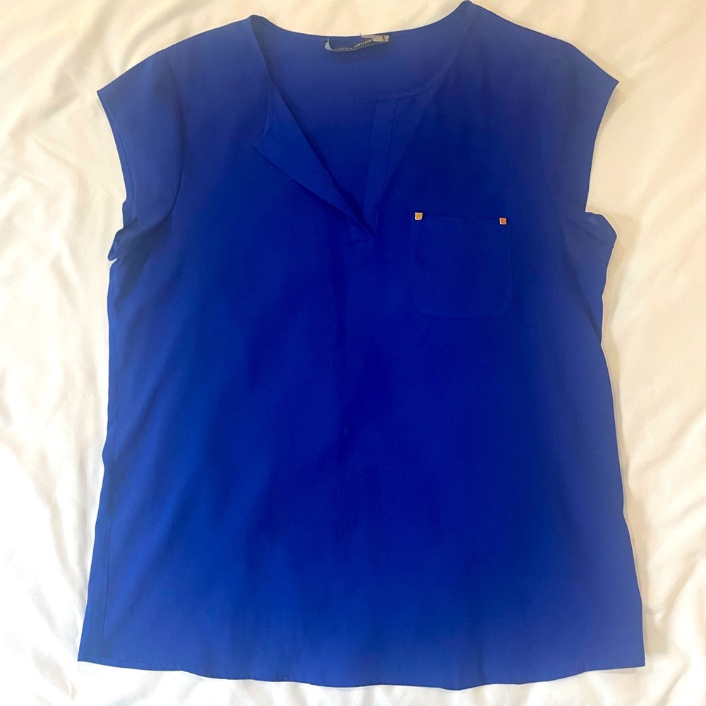 Short sleeve royal blue blouse